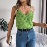 Shooting 2025 Spring And Summer V-Neck Hollow Metal Buckle Sling Knitted Shirt Vacation Women's