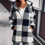Fongt Women's Coat New Wish Long-Sleeved Lattice Hooded Zip-On With Pocket Loose Coat