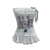 Fongt Kitten Print Bow Sweetheart Hottie With Chest Pads With Chest Bra Vest Wooden Ear Top 1270