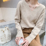 Solid V-neck Loose Elegant Office Lady