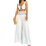 Fongt 2023 New Fashion Contrast Color Low-Cut Sexy Short Vest Casual Pants Suit-Outfit