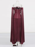Australian Show Fashion Two-Piece 2025 New One-Word Shoulder Repair Body High-Waisted 100-Fold Skirt Suit