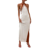 Fongt Summer New Word-Collared Slings Knitted Long Skirt Holiday Hairy Skirt Women