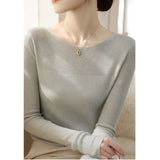 Fongt High-End Sense Collar Gray Knitted Bottoming Women Autumn And Winter Light Luxury Style Inside The