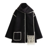2024 Autumn / Winter New Women's Street Fashion Scarf Patchwork Woolen Coat W063 2788-Outfit