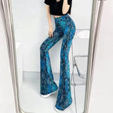 High Waist Striped Flare Pants Women Streetwear Print Tie Dye Slim Pantalones Vintage Lenggings Spodnie Aesthetic