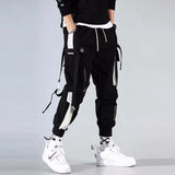 Fashion Brand Overalls Men's Personality Ribbons And Feet Korean Version Of The Trend Loose Street Hip-Hop Harlan Pants-Outfit