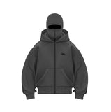 Fongt Trendy Double Hat Boomer Design Hooded Zipper Open-Shirt Couple Windproof Street Coat