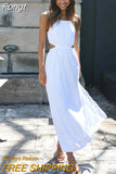 Beach Boho Summer Midi Dress Women Red Cut Hollow Out Waist Dresses Sundress Vintage French Style