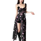 Fongt Summer New Women's French Lace Hollow Perspective Slit Slip Dress-Outfit