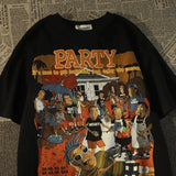 American Party Cartoon Anime T Shirts Fun Hip Hop Oversized T Shirt Pure Cotton Summer Short Sleeve Tops Harajuku