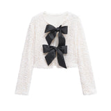 Fongt New Fashion Temperament Women's Long-Sleeved Bow Decorated With A Glide Coat Top