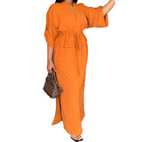 Fongt New Women's Temperament V Tie With Loose Leisure Large-Size Dress 661