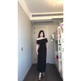 Fongt Pure Desire Short Sleeves Slanted Shoulder Fork Dress Temperament Slimmed Fashion Temperament Shoulder Long Skirt