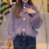 Fongt New Imitation Mink Velvet Standing Collar Sweater Cardigan Female Autumn Loose And Thick Age Reduction Jacket Coat-Outfit