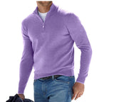 Fongt New Autumn Long Sleeve V-Neck Wool Woolen Zip-Up Men's Casual Polo Shirt