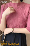 Summer Korean Fashion Solid Sweater Women Short Sleeve Tops 2023 Pull Femme Casual Slim Female Pullover Knitted