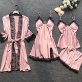 Large-Size Four-Piece Set With Chest Cushions Sexy Slings Home Lace Pajamas Casual Home