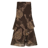 Fongt New Vintage Niche Retro Print Double-Layer Waveside Low-Rise Thin Half-Dress Skirt