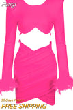 2023 New Women's White Sexy 2-Piece Set Skirt Skirt Feather Pleated Top Pencil Skirt Celebrity Party Bandage
