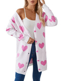 Fongt New Valentine's Day Love Knitted Cardigan V-Neck Button Long Coat Sweater Woman