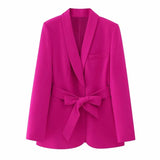 Fongt Women's Dress French Belt Dress Small Suit Jacket + Casual Trousers