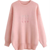 Fongt Sense Minority Love Embroidery Soft Waxy Sweater Female Early Autumn Loose Retro Lazy Wind Knit Sweater Top-Outfit