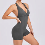 Fongt Peach Hip Jumpsuit Air Beauty Back Yoga Pants Female High Bullet One-Piece Fitness Suit Female-Outfit