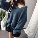Lazy Wind V-Neck Sweater Women Look Loose And Thin, Wearing Knitted Bottomed Sweaters Inside-Outfit