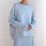 Fongt And Winter Explosion Of Women's Knitted Shirt Round-Neck Solid Color Loose Sweater