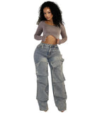 Fongt Women's Straight Jeans Women's Autumn Street Trendy Detachable Buttons High-Rise Pants