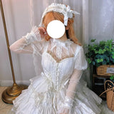 Victorian Retro Lolita Blouses Women Sweet Bow Roffles Lace Mesh Long Sleeved Shirts Girls Kawaii Loose Jsk Inside Tops-Outfit
