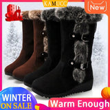 Winter Boots Flock Winter Shoes Ladies Fashion Snow Boots Shoes Thigh High Suede Mid-Calf