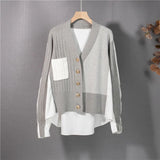 New 2021 Women's Autumn Winter Sweater Elegant Patchwork Cardigans Oversized Fashionable Striped Lady Tops