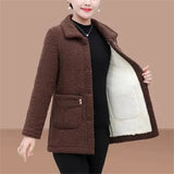 Fongt Jacket Women Fleece Warm Lamb Wool Coat 2023 New Solid Long-Sleeved Outerwear Middle-aged Female Basic Coat Oversize 5XL 1127-0-Outfit