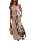 Solid Side Slit Long Maxi