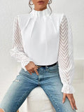 Fongt Spring And Autumn New Solid Color Half Height Folding Spliced Wavy Lotus Leaf Side Long Sleeve Yarn Cloth