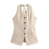 Fongt Fragrant Cotton Lint Neck Vest Set Of Women's Summer With Light Luxury High-End Trousers Two Sets