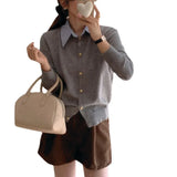 Sense Polo Got Fake Two Knitted Cardigan Women's 2024 Spring Shirt With College Style Sweater Coat In The Collar.-Outfit
