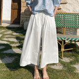 And Summer New White Seven-Point Trousers Women's French Casual Pants Cotton Broad Leg Pants Famous Fragrant Style Women's