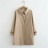 4XL Women's Trench Coat Loose Outerwear Hide Button Windbreaker Female Casual Tops Solid Color Cotton Trench