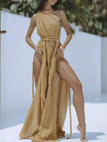 Fongt Women's Fashion New Beach Holiday Tie Rope Solid Dress Hood 8045