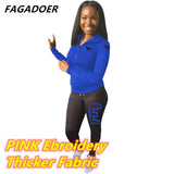 PINK Letter Print Outfits Zip Stand Collar Top + Leggings Pants Casual 2 Piece Set Women Tracksuits Sport Sweat