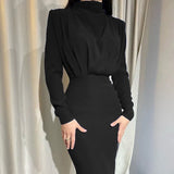 Model Autumn Fashion Temperament Waist-controlled Solid Color Long Sleeve