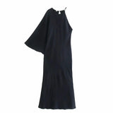New Summer Woman Slant Shoulder Dress Fashion Solid Color Slim Midi Dress Sexy Off Shoulder Sling Dresses