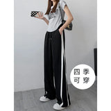 Fongt New Broad Legants Women's Summer Thin High Waisting Sensing Skinny Casual Striped Sports Loose Straight Pants