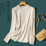 Industry Embroidered Silk Shirt Women's Autumn 2023 New Fungus-Rimmed Mulberry Silk Long-Sleeved T-Shirt-Outfit