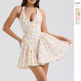 Fongt Women's Clothing 2026 Spring And Summer New Sweet Pastoral Wind Hanging Back Sexy Mini Dress Woman
