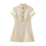 Fongt 2025 Women's Shirt Style Mini Dress 3D Three-Dimensional Pattern Short Sleeve
