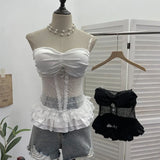 Fongt Eager Heavy-Working Transduce Mesh Lace Spliced Ribbon Ribbon Strap Chest Pad Tector Blouse 2721